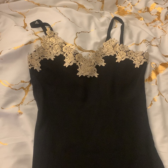 Black and fold detail dress size small  this dress is custom made  embroidered - Picture 4 of 4